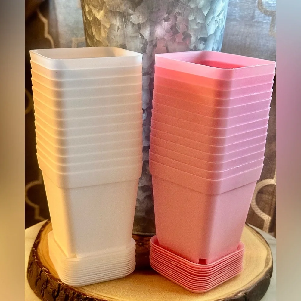 Plastic Succulent Planters w/ Trays- New -Set of 26 includes 13 pink & 13 white